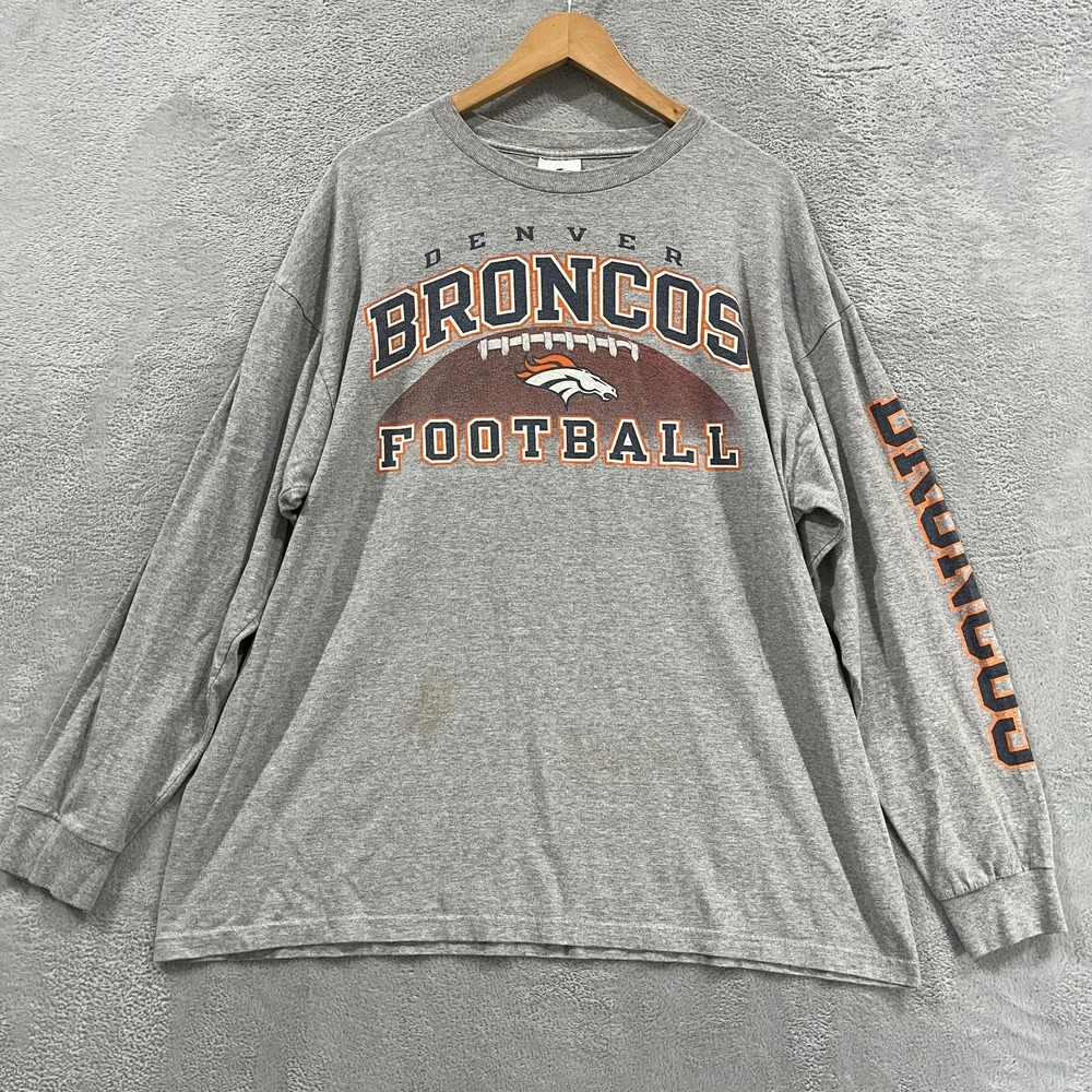 Vtg Denver Broncos T-Shirt Mens XL Gray Logo Athletic NFL Football Long Sleeve